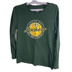 Green Bay Packers NFL  Womens Long Sleeve T Shirt Size L Favre Rodgers Love Nice